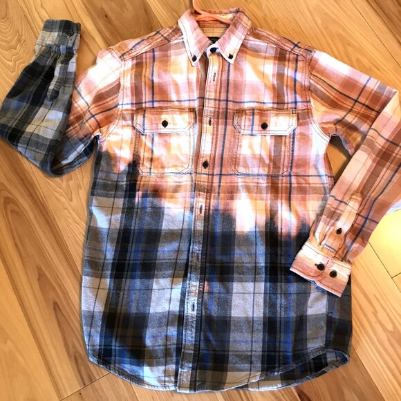 Bleached Flannel Shirt, Size Medium: Upcycled Painted Lady Portrait Warrior - Picture 3 of 12